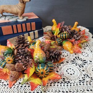 Beautiful Vintage Fall Foliage Thanksgiving 3" Candle Rings Wreaths Table Decor